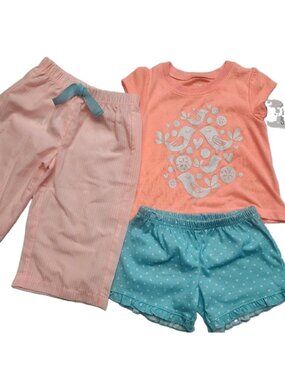Baby Girls 12 M Toddler Summer Outfit Pajama Set 3 Pc Pants Polka Dot Shorts